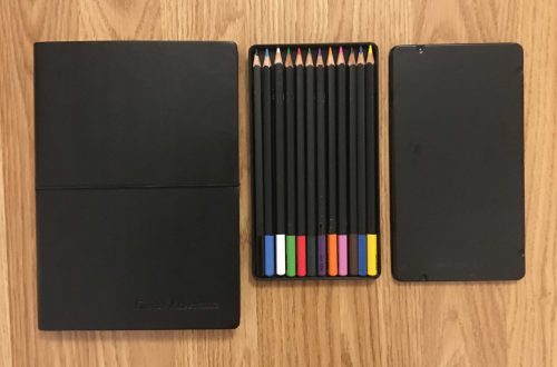 Leather Journal, Color Pencils, and Card